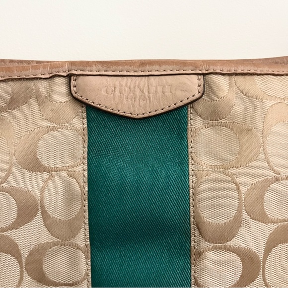 Coach Signature Stripe Green Tan Convertible Hobo Shoulder Bag F29941 Read Notes - Picture 8 of 14